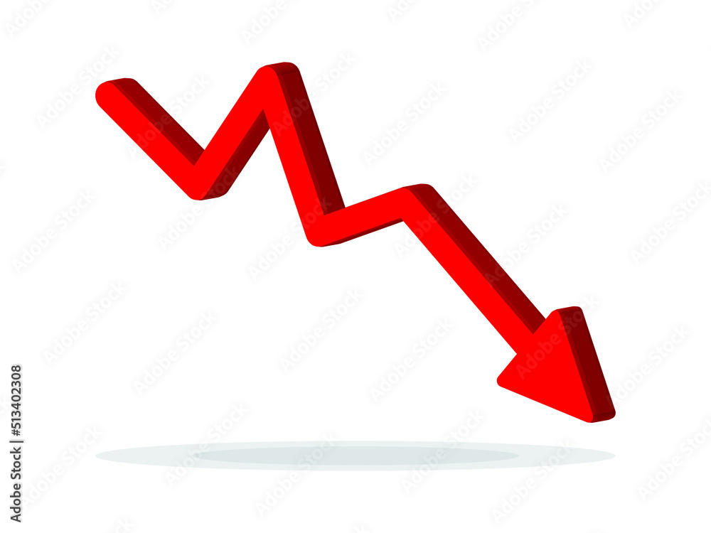 Red 3d arrow going down stock icon on white background. Bankruptcy ...