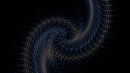 Poster - Waving abstract volume texture in endless motion on black background, seamless loop. Distorted space with purple lines moving slowly.