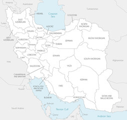  Vector map of Iran with provinces and administrative divisions, and neighbouring countries. Editable and clearly labeled layers.