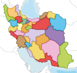  Vector illustrated blank map of Iran with provinces and administrative divisions, and neighbouring countries. Editable and clearly labeled layers.
