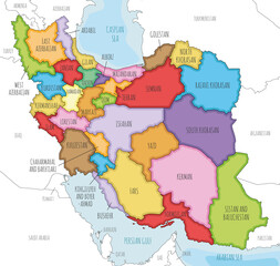  Vector illustrated map of Iran with provinces and administrative divisions, and neighbouring countries. Editable and clearly labeled layers.