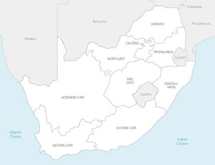  Vector map of South Africa with provinces and administrative divisions, and neighbouring countries. Editable and clearly labeled layers.