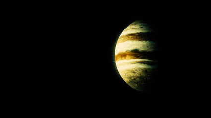 Poster - Glowing planet rotating on black background, abstract scientific background. Beutiful golden planet spinning in space, the universe concept.