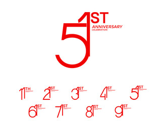 set of anniversary logotype red flat color special edition on white background for celebration