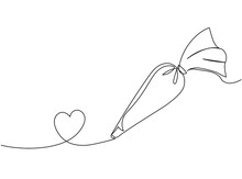 Continuous One Line Drawing Of Pastry Bag. Vector Illustration