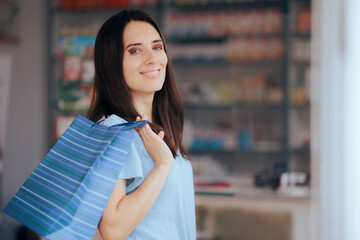 Happy Customer Shopping in a Pharmacy Drug Store