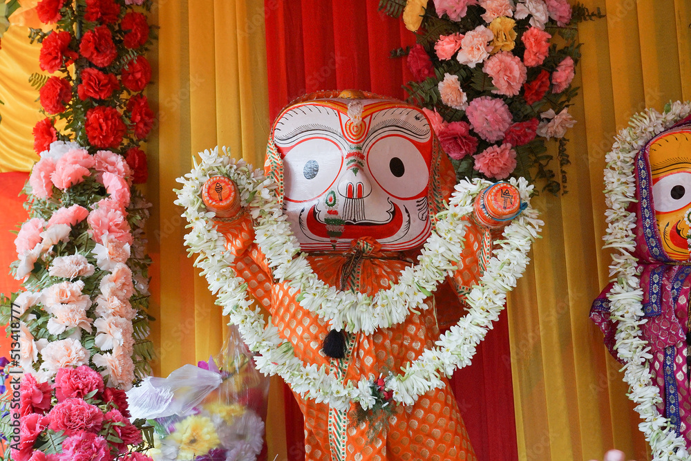 Idols of God Balaram. Lord Balaram , brother of Lord Jagannath is being ...