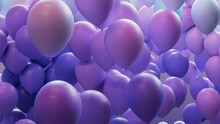 Blue, Violet And Turquoise Balloons Rising In The Air. Youthful, Celebration Wallpaper.