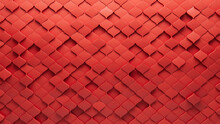 Arabesque, Red Wall Background With Tiles. 3D, Tile Wallpaper With Futuristic, Polished Blocks. 3D Render