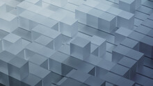 Contemporary Tech Wallpaper With Perfectly Constructed Translucent Blocks. Grey, 3D Render.