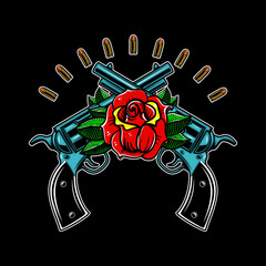 Wall Mural - Crossed guns with roses. Design element for poster, card, banner, emblem, sign. Vector illustration