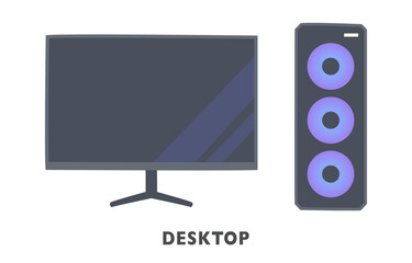 Poster - A computer monitor and a computer body with a circular LED design. flat design style vector illustration.