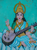Fototapeta Tęcza - Ella, Sri Lanka - March 9, 2022: Drawing on the wall of the god Shiva in a Hindu temple