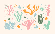 Sea Corals Drawing In Matisse Style. Different Abstract Shapes.