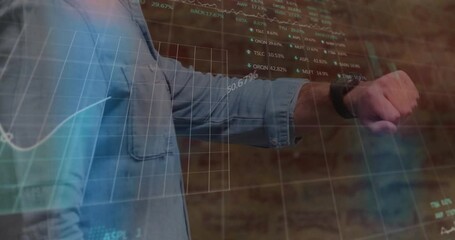Poster - Animation of data processing over caucasian man with smartwatch