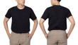 © Touchr - Young man in black T shirt mockup isolated on white background with clipping path.