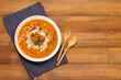 Thai red curry with Chicken on wood background - Top view