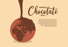 Hand Drawn Background Of Happy World Chocolate Day With Earth And Hand Written Text.