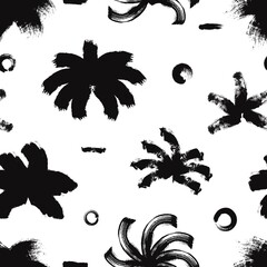 Poster - grunge abstract natural palm seamless pattern. ink brush elements textile print. black trendy vector
