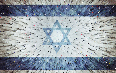 Wall Mural - crowd of people on israel flag