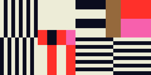 Modern vector abstract  geometric background with stripes, rectangles and squares  in retro scandinavian style. Pastel colored simple shapes graphic pattern. Abstract mosaic artwork.