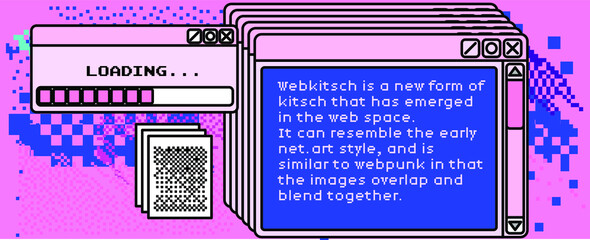 Aufkleber - Trendy vaporwave background with pixel art chaotic composition. Concept of a glitchy computer screen.