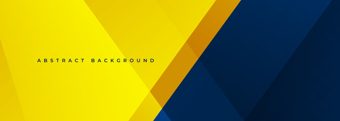 Poster - Yellow and blue modern abstract wide banner with geometric shapes. Dark blue and yellow abstract background. Vector illustration