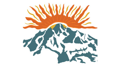 mountain sunrise illustration. outdoor adventure vector graphic for t shirt, poster and other uses. 