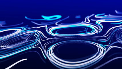 Poster - flow of particles. big data visualization. digital technology wave. futuristic cyberspace. abstract 