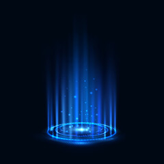 Poster - Realistic portal, level up and teleportation process game effect, futuristic lighting and bright wrap aura. Teleportation, blue light and glowing hologram