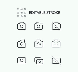 Poster - Simple Set of Camera Related Vector Line Icons. Contains such Icons as Camera, Audio and Watch and more. Editable Stroke. 72x72 Pixel Perfect.