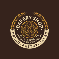 Wall Mural - Vector bakery or bread logo on a dark background. Bakery design template for baked products branding and packaging