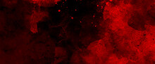 Red Watercolor Ombre Leaks And Splashes Texture On White Watercolor Paper Background With Scratches And Old Red Scratched Wall, Grungy Background Or Texture. Scary Red Wall For Background.