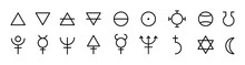 Alchemy, Mystic Vector Icon. Astrology Cosmic Planet Sign Or Icon. Alchemy Astrology Icon Collection. Stock Vector