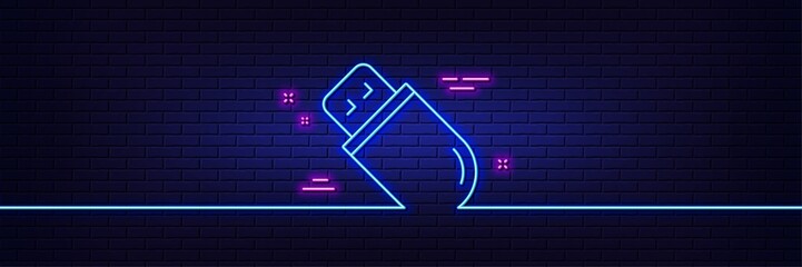 Poster - neon light glow effect. usb stick line icon. computer memory component sign. data storage symbol. 3d