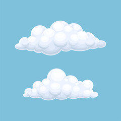 Wall Mural - White cumulus clouds on blue sky. Nature weather symbols vector illustration