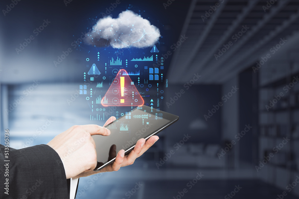 System or network error concept with man hand using modern smartphone ...