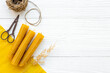 DIY - do it yourself concept. Process of making honey aroma beeswax candles