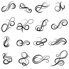 Wall Mural - set of swirl border calligraphy and dividers decorative vector in vintage style on white background, collection retro element in black line doodle hand drawn illustration design