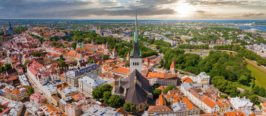 Wall Mural - beautiful panoramic view of tallinn, the capital of estonia with an old town in the middle of the ci