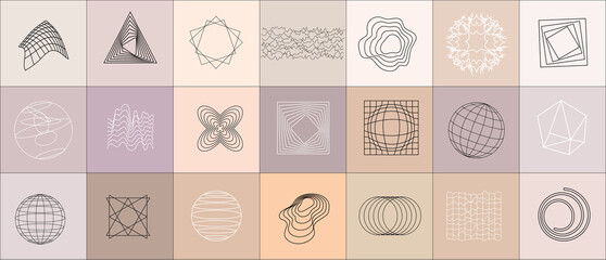 Wall Mural - trendy geometric design elements. simple shapes forms and frames inspired brutalism, abstract bauhau