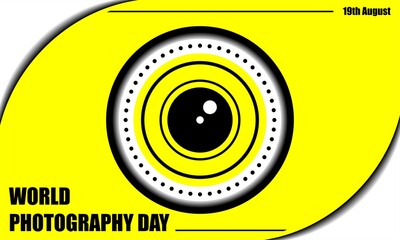 Wall Mural - world photography day, perfect design with lens, vector illustration and text.