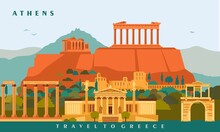 Athens City Landmarks Vector Banner Illustration. 
