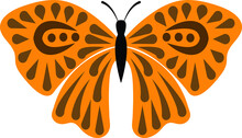 Vector Illustration Of The Orange Butterfly With Brown Stripes Isolated On The White Background.