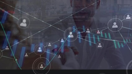 Poster - Animation of network of connections over caucasian business people