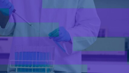 Poster - Animation of data processing over caucasian male scientist in lab