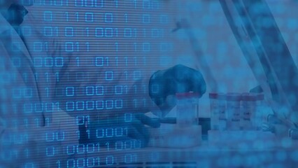 Poster - Animation of data processing over caucasian male scientist in lab