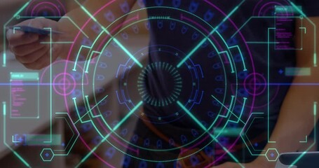 Aufkleber - Animation of digital screen over hands of caucasian people using payment terminal