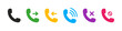 Call phone icon. Telephone call icons with symbol of caller, missed, decline, outgoing and incoming. Set of signs for support. Interface buttons for mobile connection. Vector