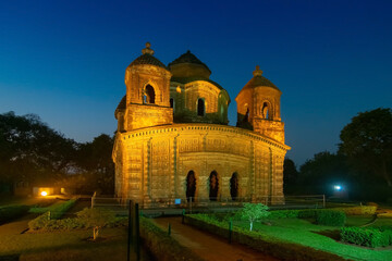 Wall Mural - Shyam Rai Temple of Bishnupur , West Bengal, India in blue hour - one in Archaeological Survey of India's list. Terracotta sculptures on depicting scenes from Ramayana, Krishna Leela and Mahabharata.